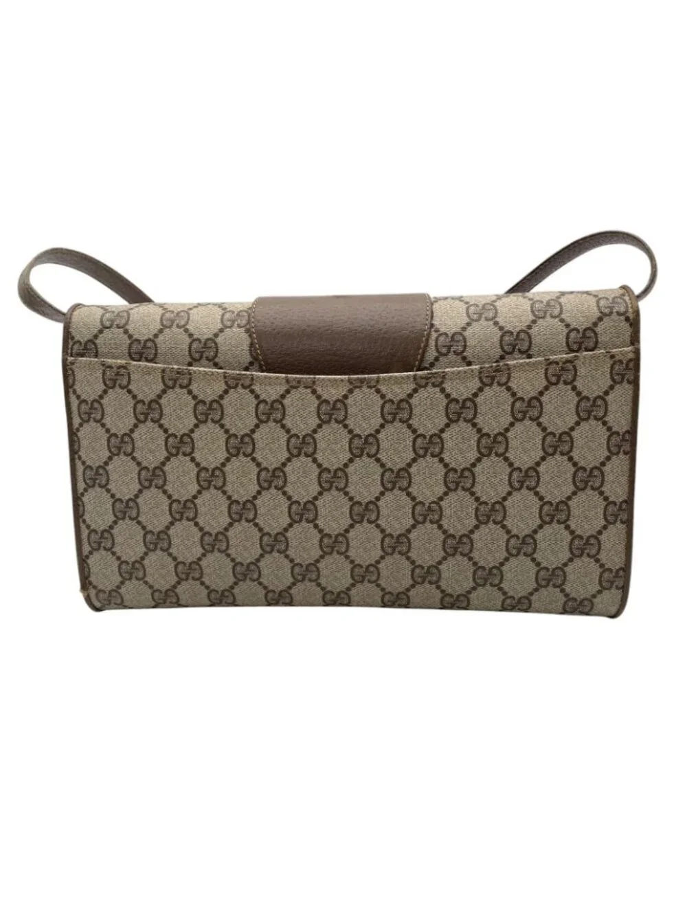 Gucci Shoulder Bag Crossbody Vintage GG Plus Leather Gray Brown Gold Simple